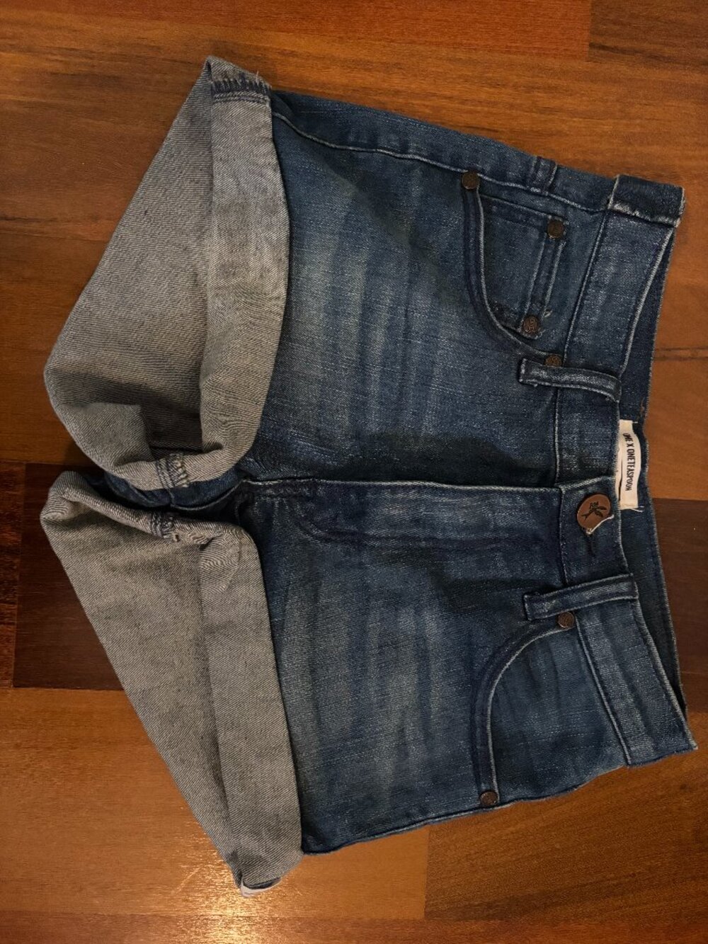 One Teaspoon Cuffed Denim Shorts – High Rise Brass Button